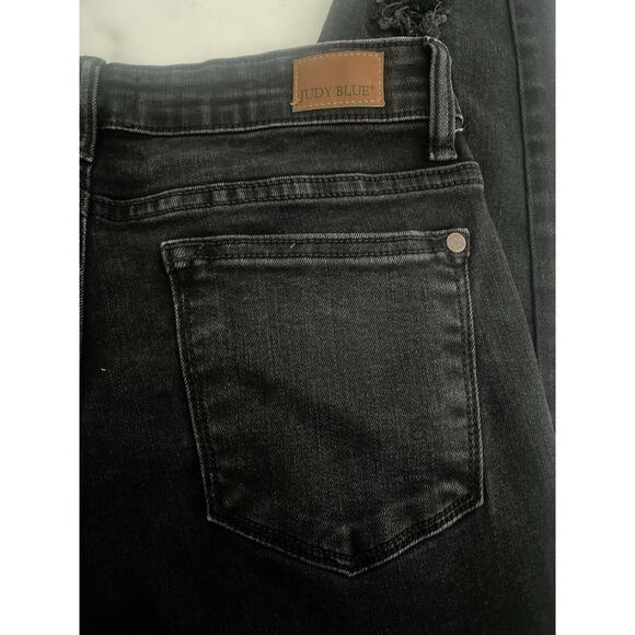 Judy Blue Black Skinny Fit Distressed Leopard Detail Mid Jeans Women's Sz 7 28 - Picture 9 of 10